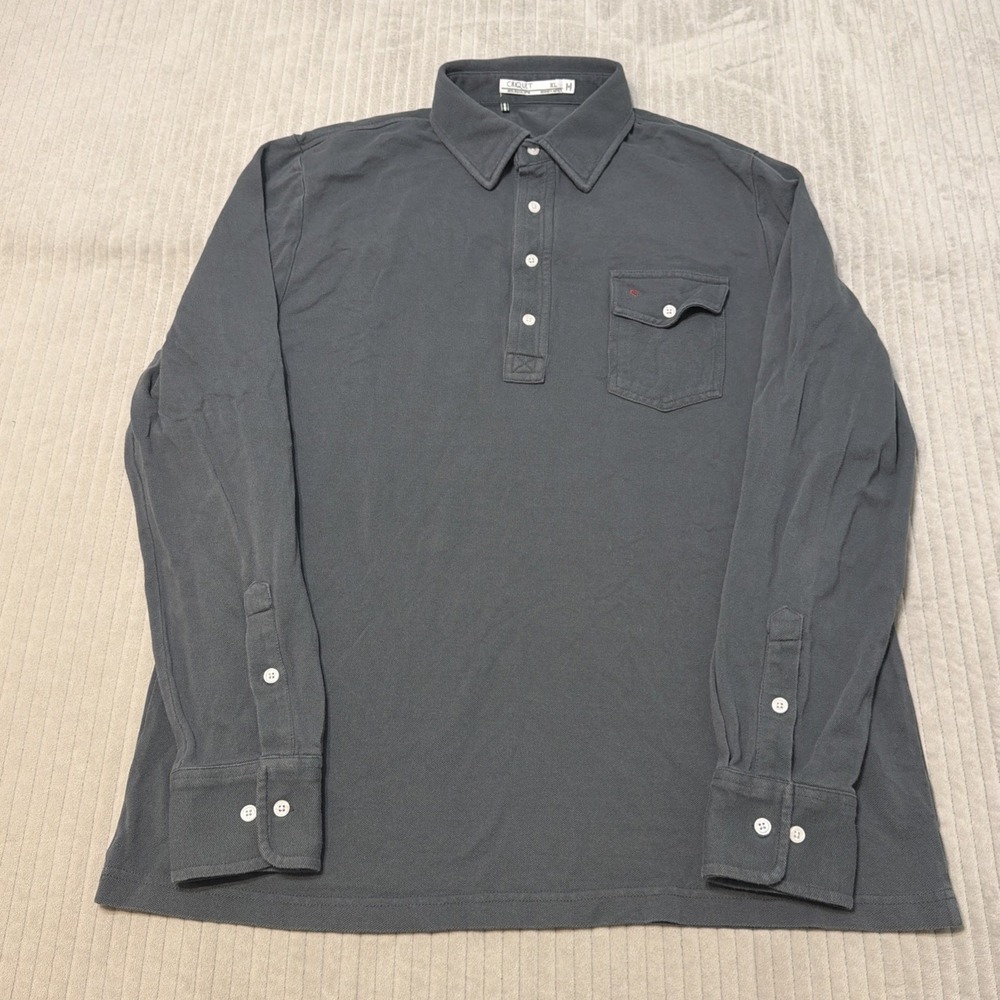 Criquet Long Sleeve Golf Polo Shirt Men XL Gray Pima Cotton Performance Stretch